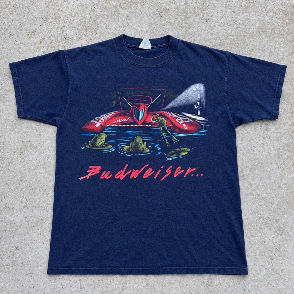Vintage 1996 90s Budweiser Frogs Hydroplane T-Shirt Tultex Large 90s Beer Tee